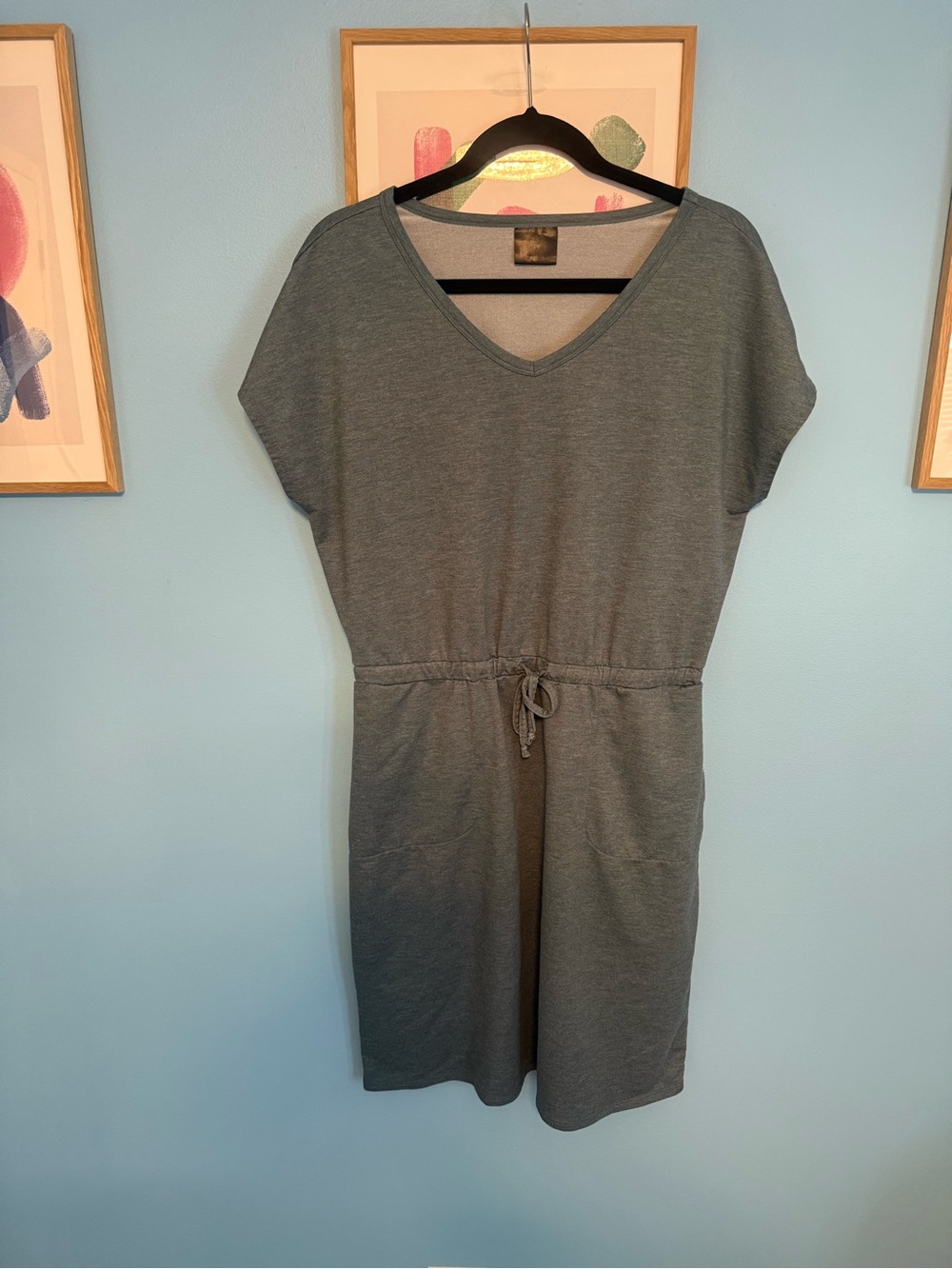 Casual V-Neck Drawstring Waist Knit Dress in Navy